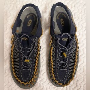 Keen Uneek 2 Mens US 12 Water Sandals Cord Braided Rope Gray Yellow TrailSport